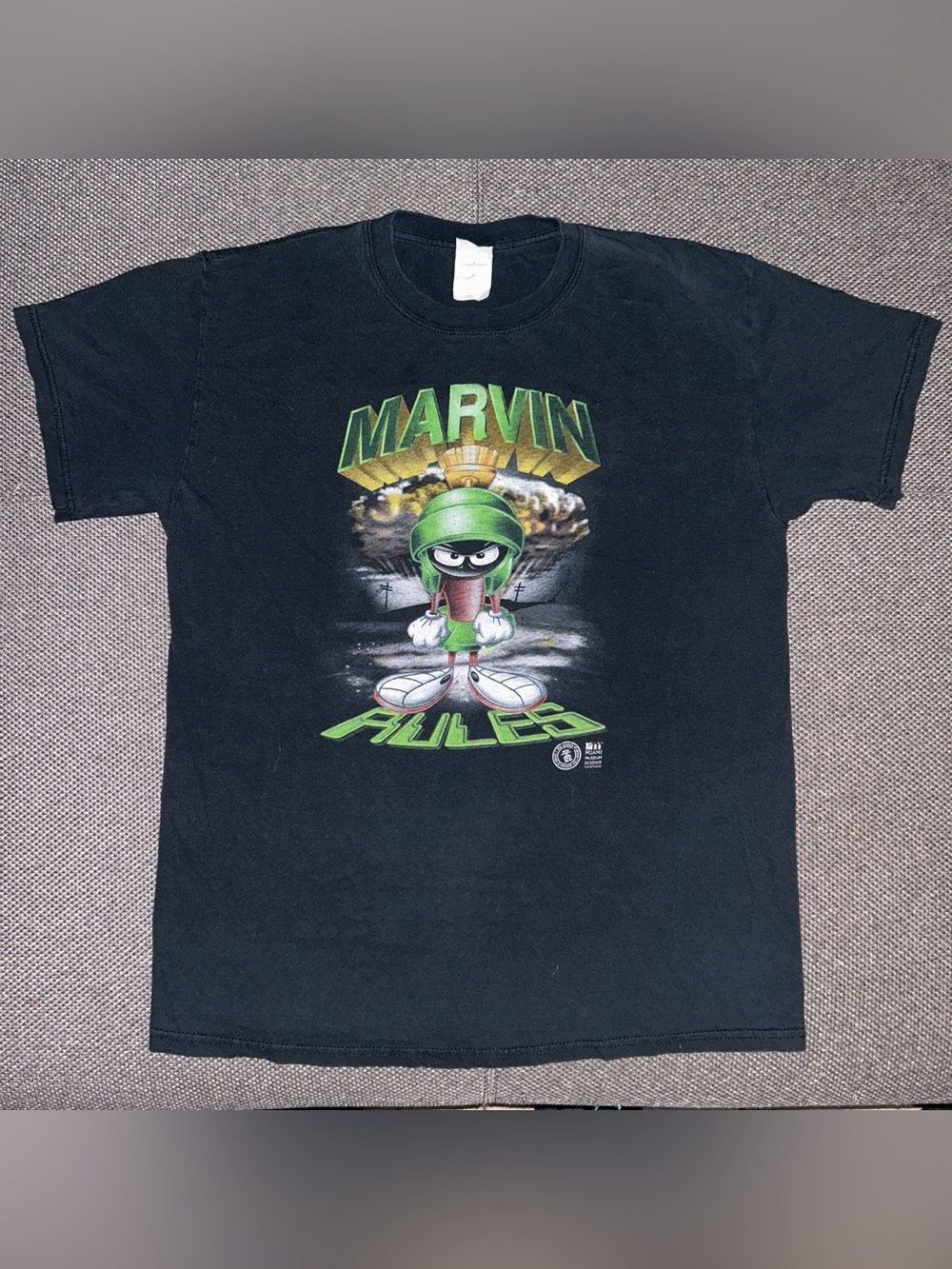 Y2K Marvin the Martian Graphic Faded Tee - Black/Green